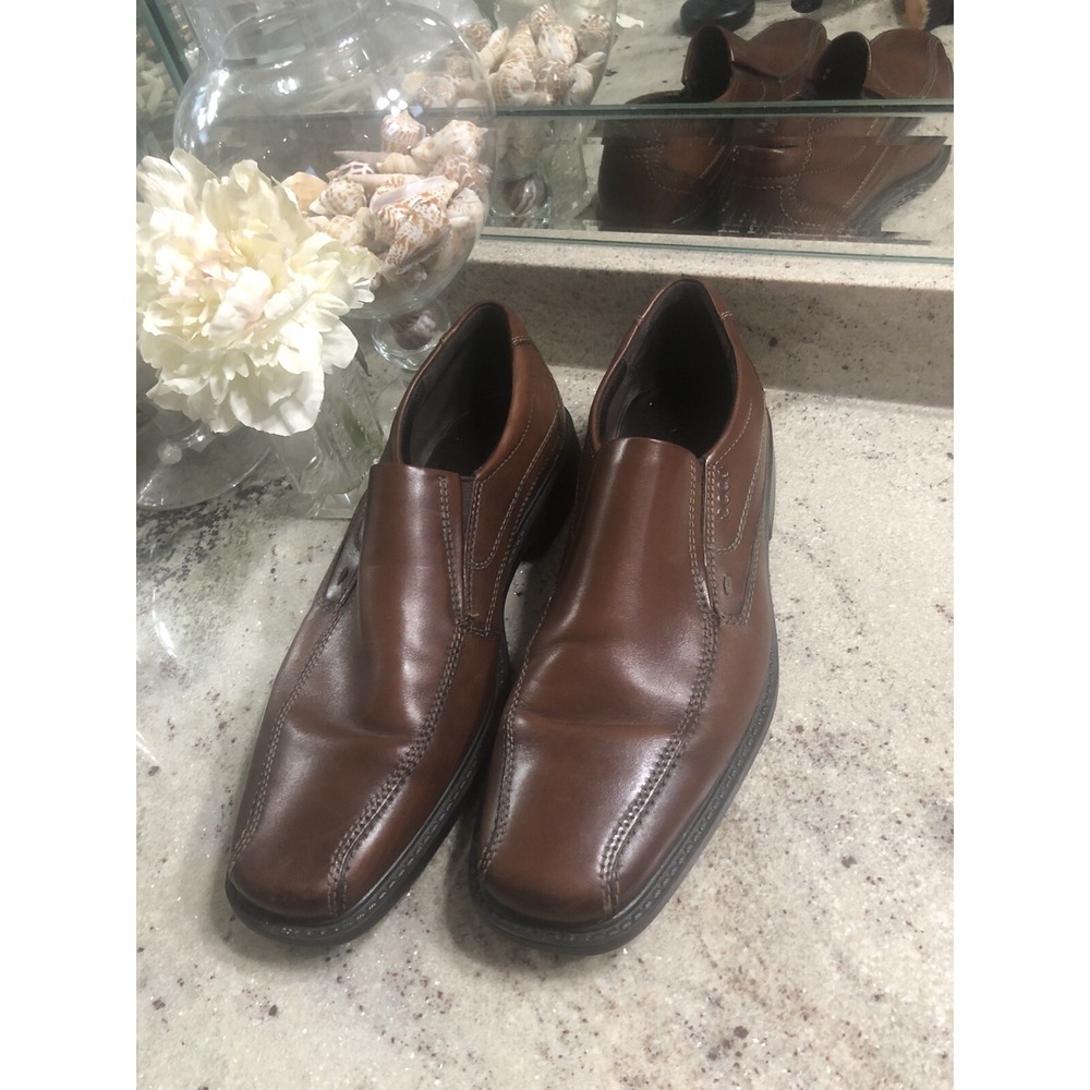 ECCO Mens Brown Leather Slip-on Loafers Square Toe Shoes Size 45 EU 11.5 US